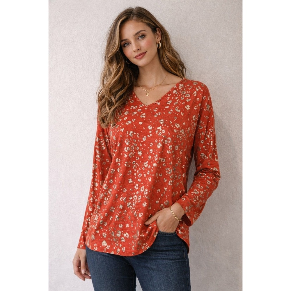 Chicos Womens Top  Sz 3‎ XL Red Animal Foil Tee Touch of Cool NWT